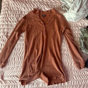 Fashion Nova Rust Long Sleeve Waffle romper